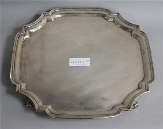 A George V silver shaped square salver, Viners Ltd, London, 1935, 34.3cm.